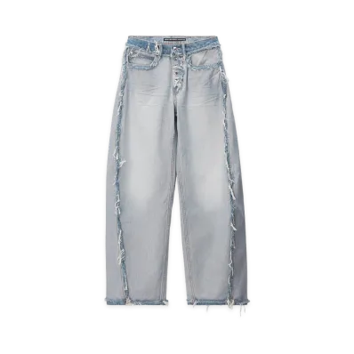 Alexander Wang Women's Blow Up Logo-Embossed Mid-Rise Inverted Jeans "Inverted Bleach Blue"