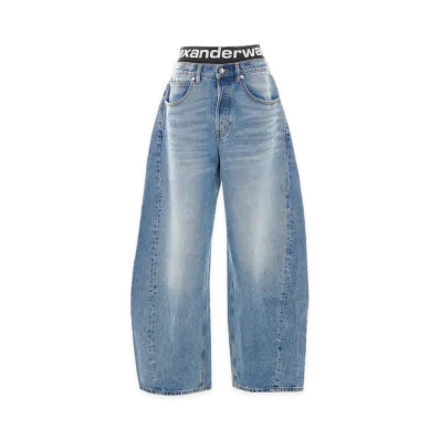 Alexander Wang Women's Blow Up Logo Bike Short Waistband Jeans "Authentic Light Indigo"
