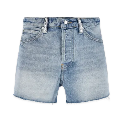 Alexander Wang Women's Relaxed-Fit Crytal Hotfix Short "Vintage Bleach Blue"