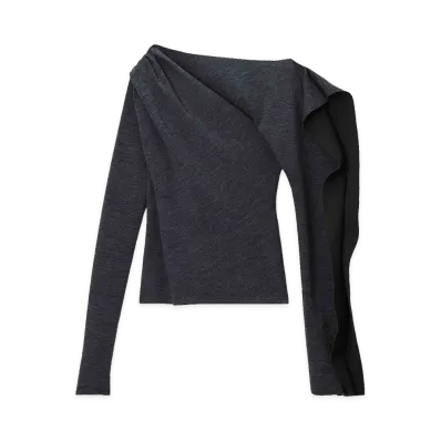 Alexander Wang Women's Asymmetric Drape Long Sleeve Top "Charcoal"
