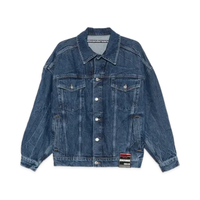 Alexander Wang Women's Oversized Graphic Trucker Jacket "Deep Blue"