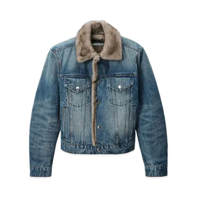 Alexander Wang Women's Faux Fur Lined Denim Jacket "Tinted Medium Indigo"