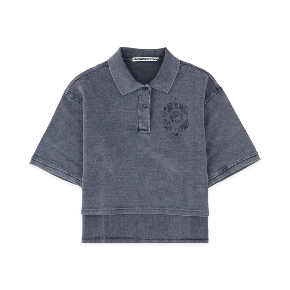 Alexander Wang Women's Cropped Oversized Polo "Washed Navy"