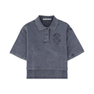 Alexander Wang Women's Cropped Oversized Polo "Washed Navy"