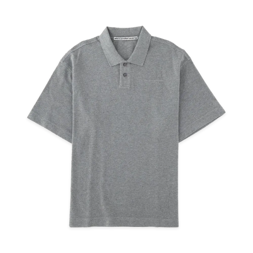 Alexander Wang Women's Crystal Hotfix Polo "Sidewalk Gray"