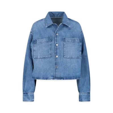Alexander Wang Women's Cropped Denim Shirts "Vintage Marbled Blue"