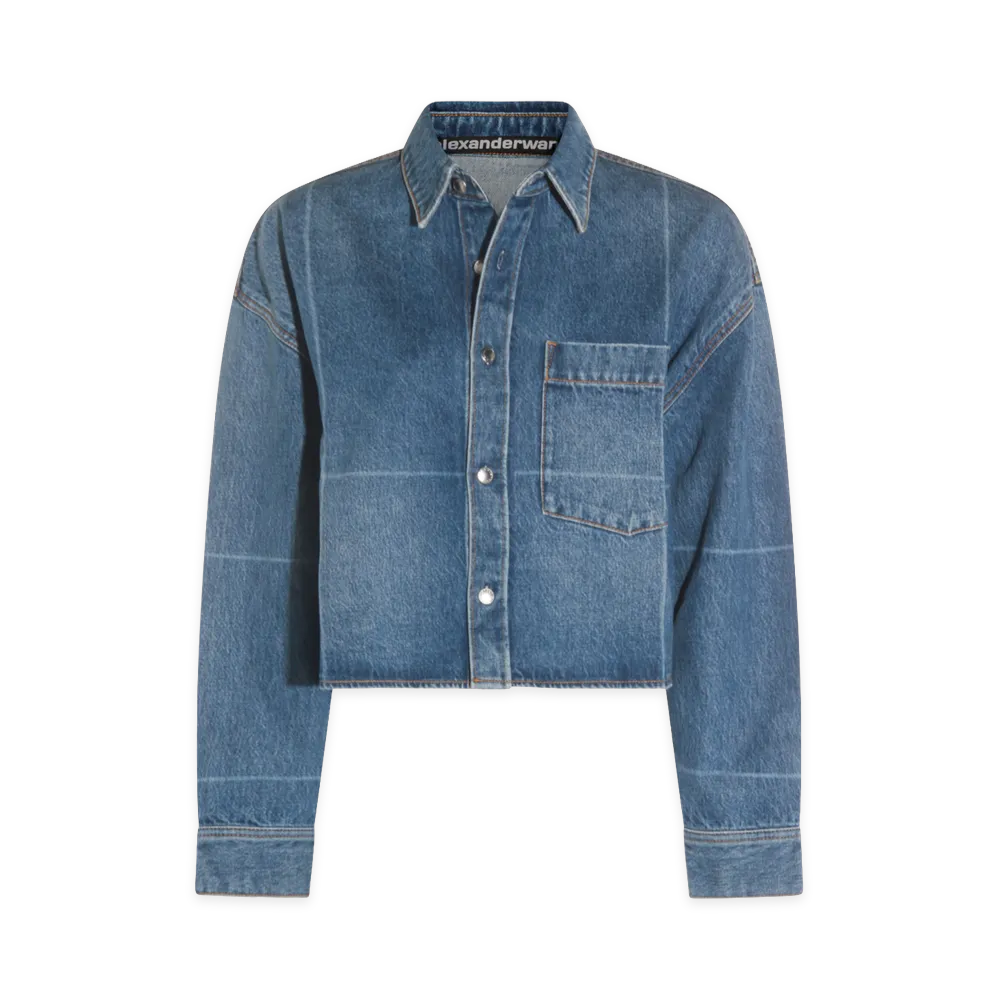Alexander Wang Women's Cropped Denim Shirts "Vintage Marbled Blue"
