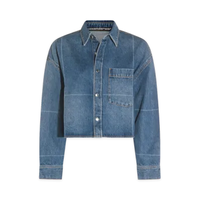 Alexander Wang Women's Cropped Denim Shirts "Vintage Marbled Blue"