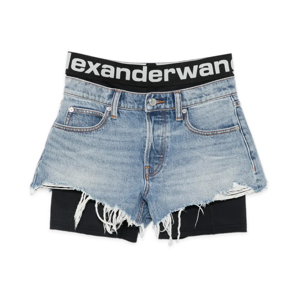Alexander Wang Women's Pre-Styled Relaxed Logo Bike Short "Authentic Light Indigo"
