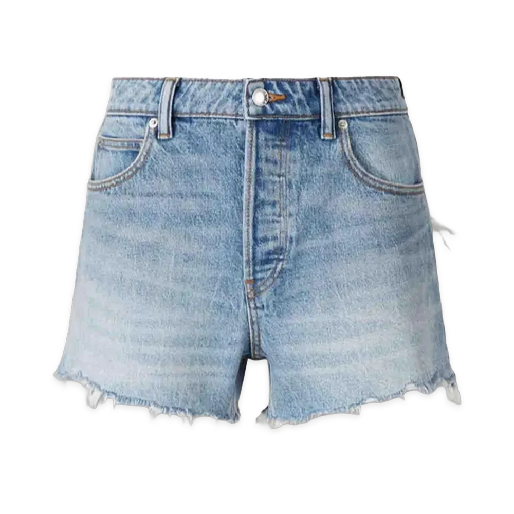 Alexander Wang Women's Distressed Logo Bite Short "Authentic Light Indigo"