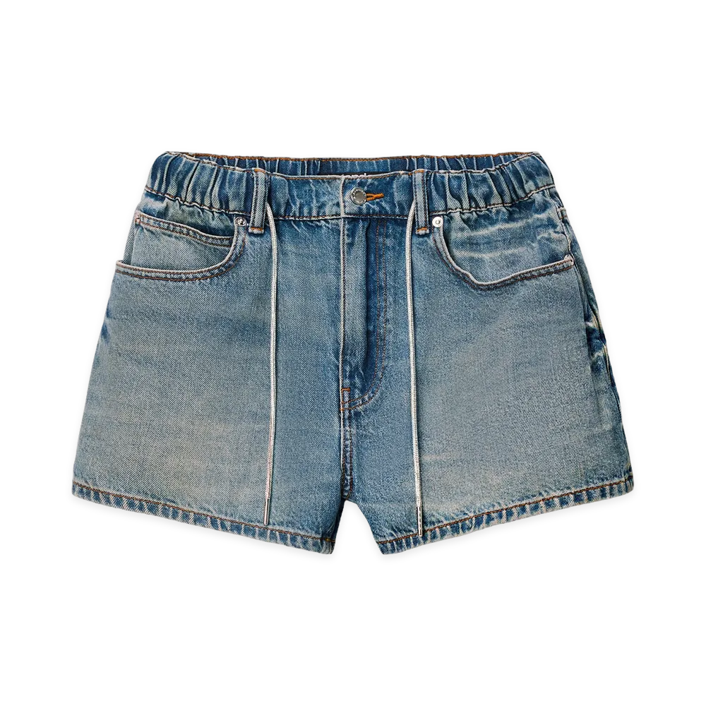 Alexander Wang Women's Crystal Hotfix Drawcord Short "Tinted Medium Indigo"