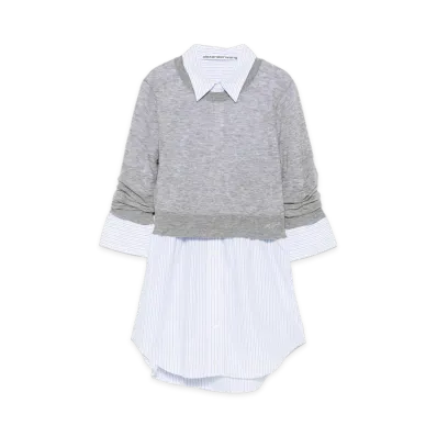 Alexander Wang Women's Sheer Crewneck Sweater Button Up "Heather Grey/Light Blue"