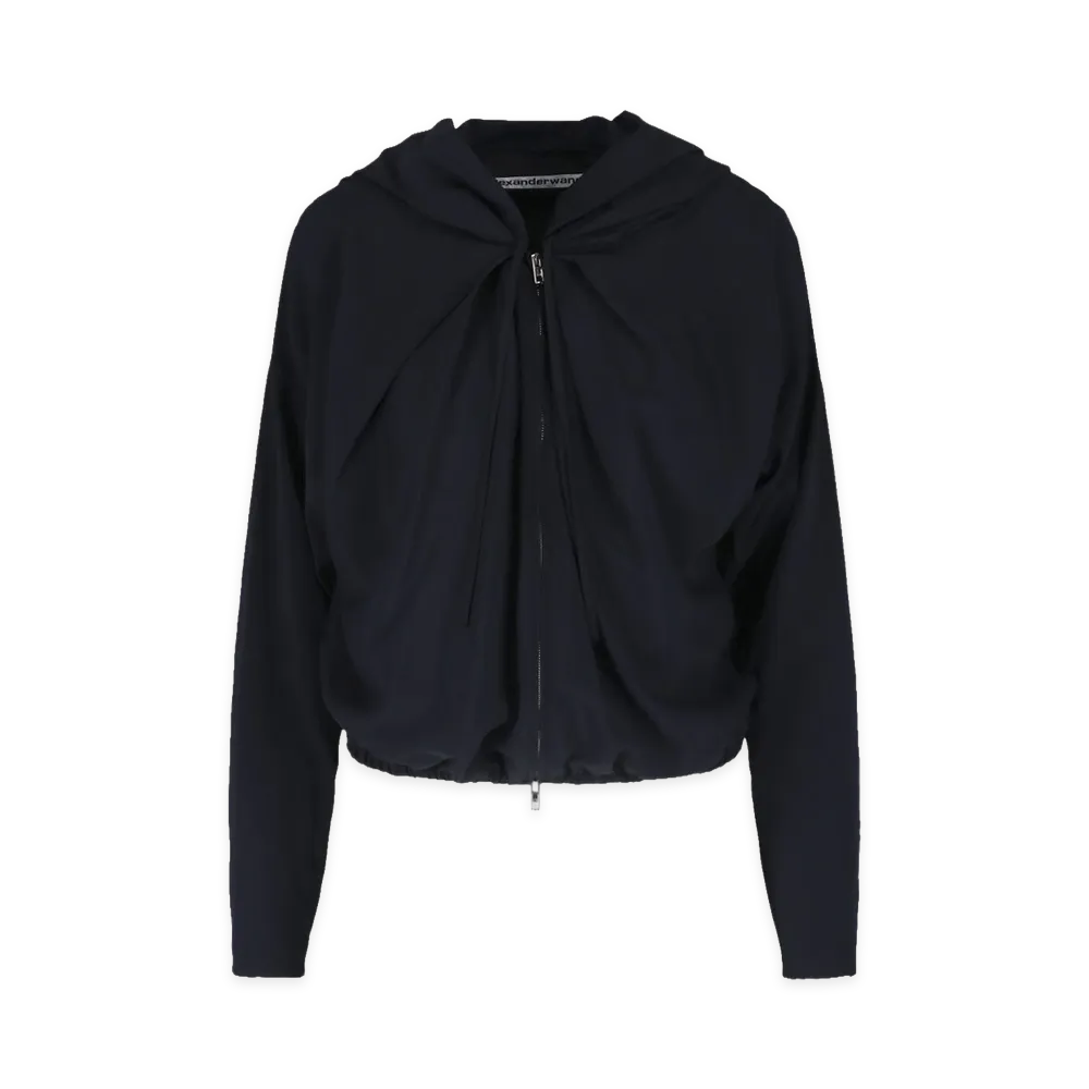 Alexander Wang Women's Pleated Neckline Hoodie "Black"