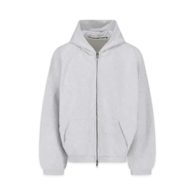 Alexander Wang Crystal Hotfix Oversized Zip-Up Hoodie "Light Heather Grey"