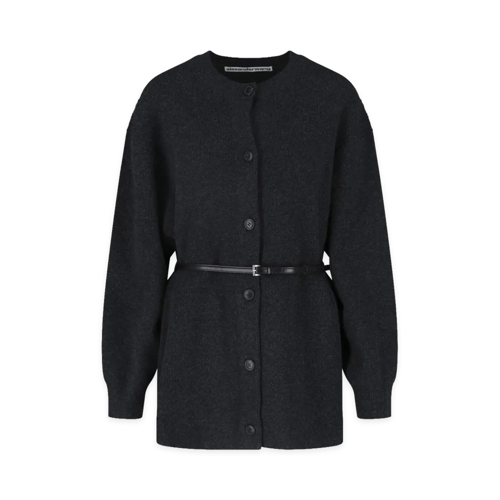 Alexander Wang Women's Thermal Pressed Wool Belted Cardigan "Graphite"