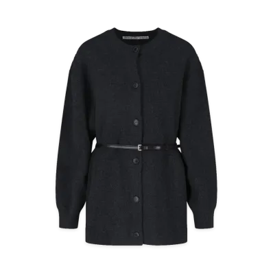 Alexander Wang Women's Thermal Pressed Wool Belted Cardigan "Graphite"
