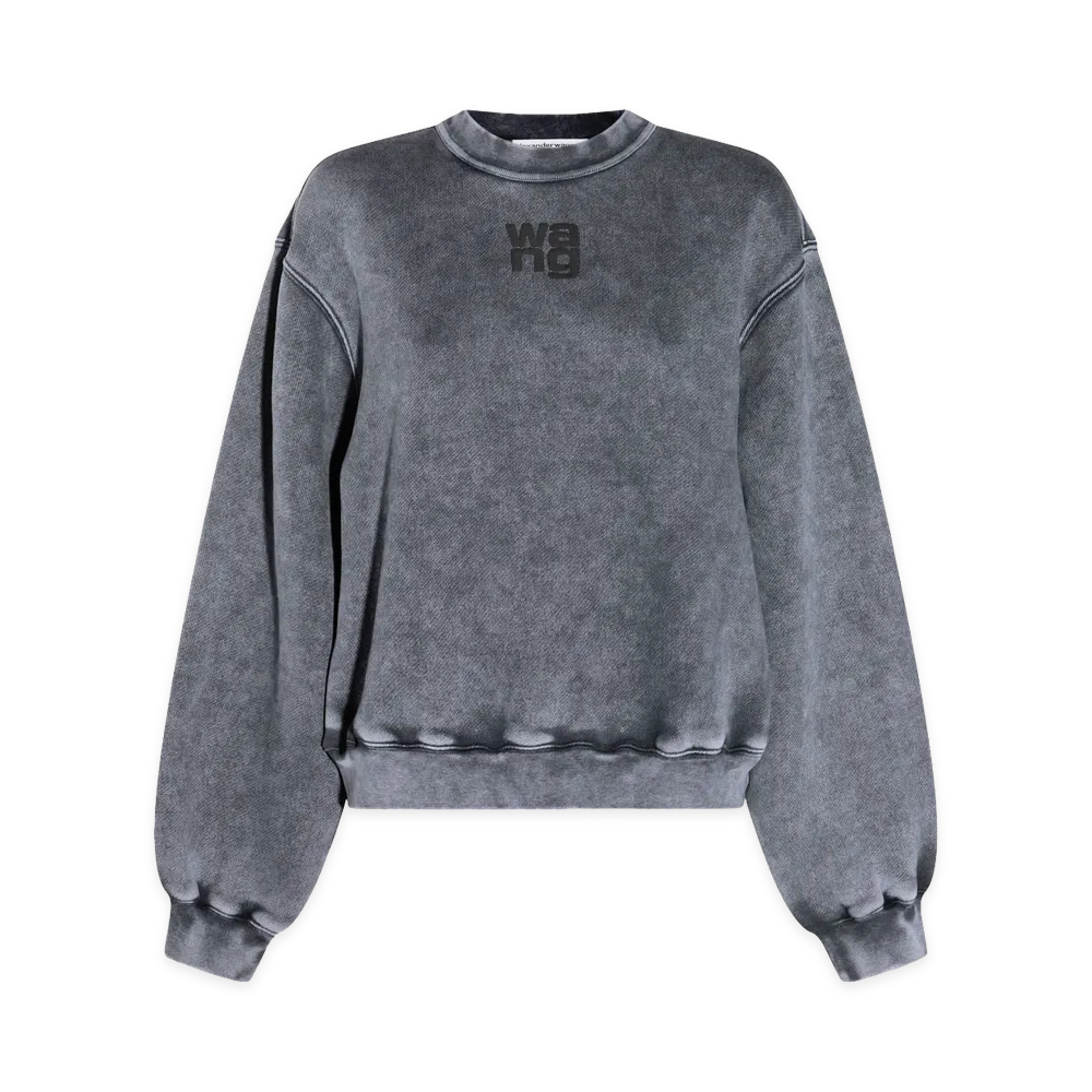Alexander Wang Women's Essential Terry Crew Puff Paint Logo Sweatshirt "Washed Granite"