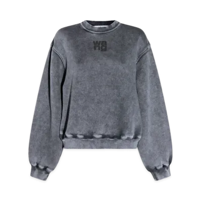 Alexander Wang Women's Essential Terry Crew Puff Paint Logo Sweatshirt "Washed Granite"