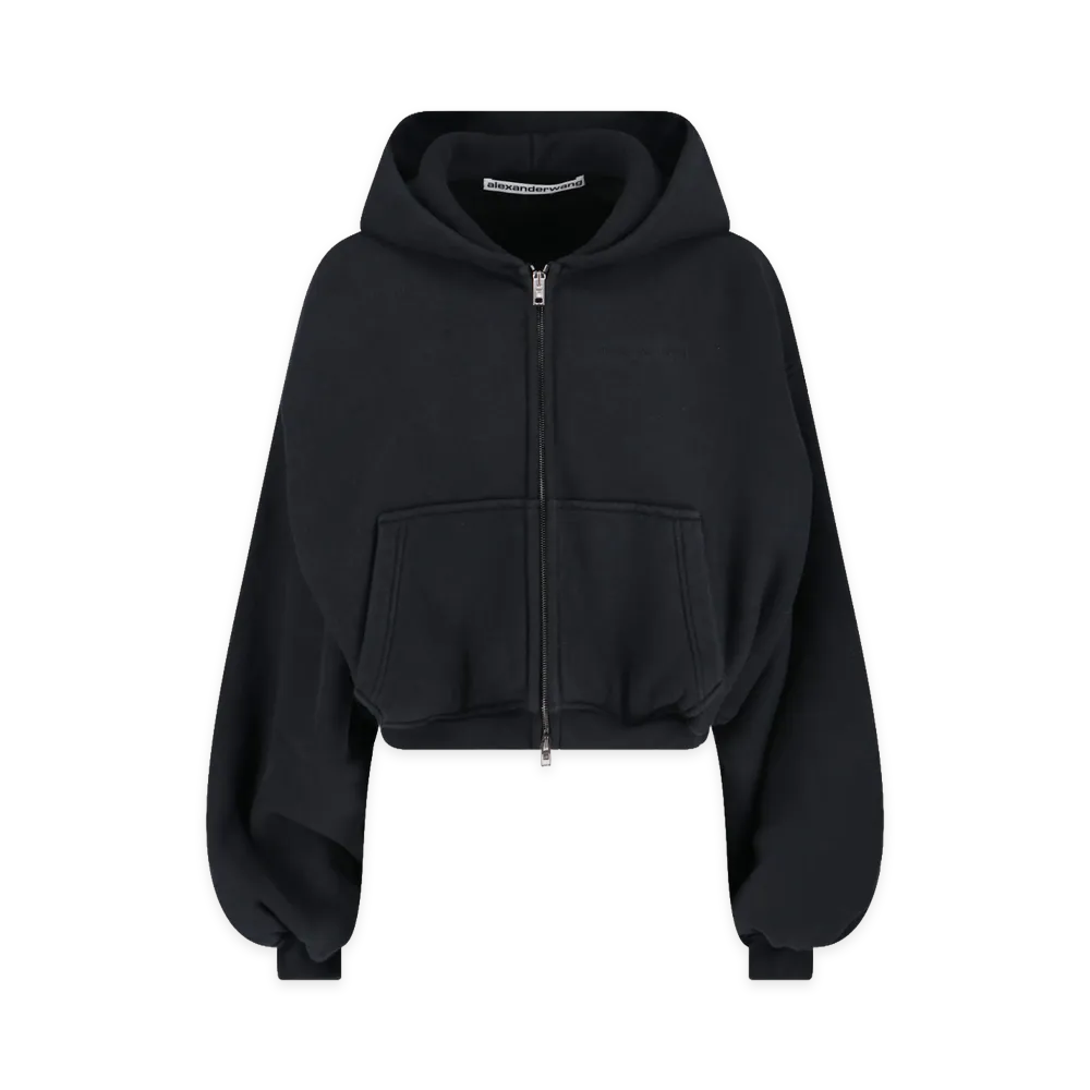 Alexander Wang Women's Oversized Cropped Zip-Up Hoodie "Black"