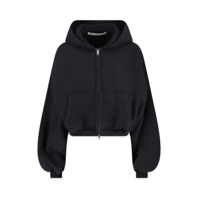 Alexander Wang Women's Oversized Cropped Zip-Up Hoodie "Black"