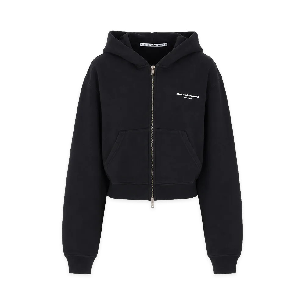 Alexander Wang Women's Cropped Zip-Up Hoodie "Washed Black"