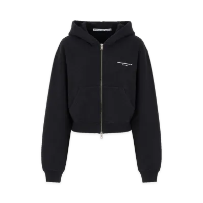 Alexander Wang Women's Cropped Zip-Up Hoodie "Washed Black"