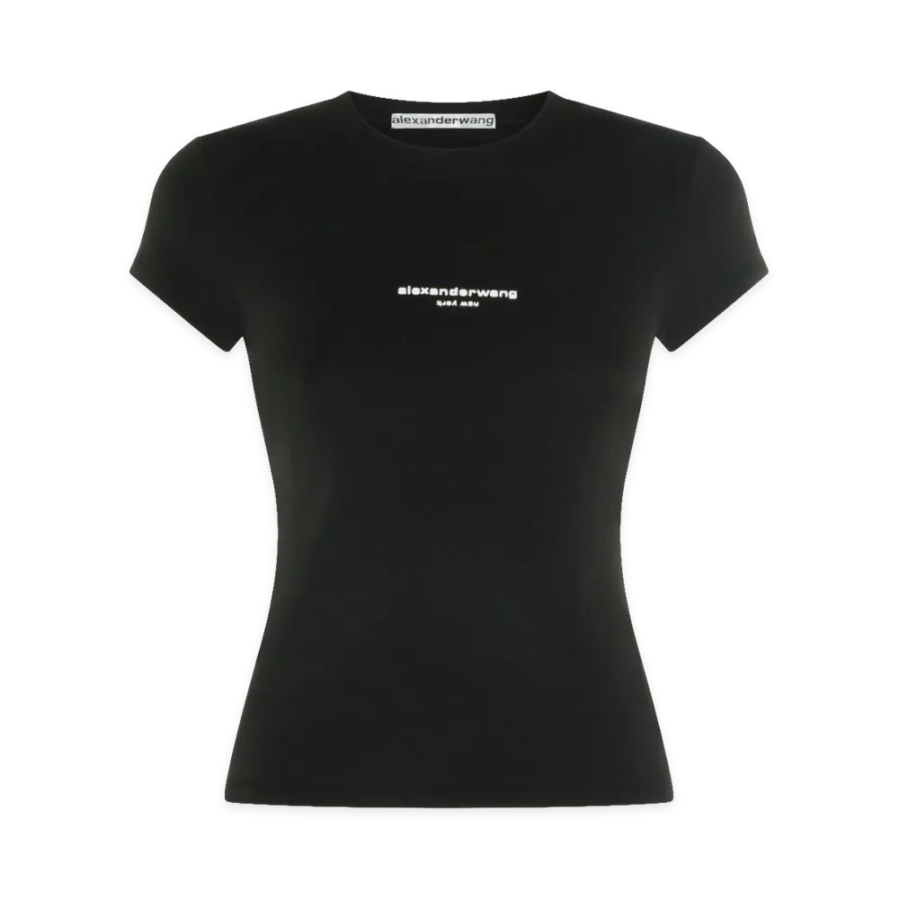 Alexander Wang Women's Logo Print Fitted T-Shirts "Black"