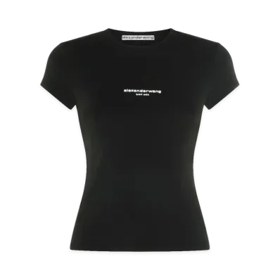 Alexander Wang Women's Logo Print Fitted T-Shirts "Black"