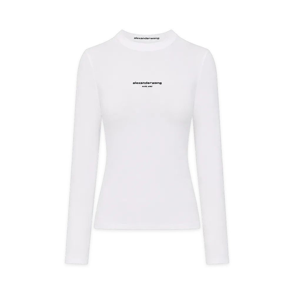 Alexander Wang Women's Logo Print Fitted Long Sleeve T-Shirts "White"