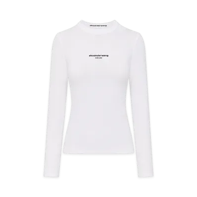 Alexander Wang Women's Logo Print Fitted Long Sleeve T-Shirts "White"