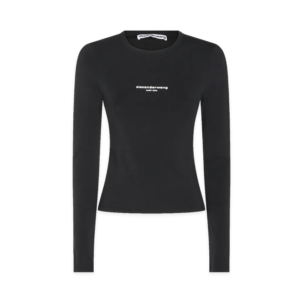 Alexander Wang Women's Logo Print Fitted Long Sleeve T-Shirts "Black"
