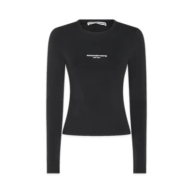 Alexander Wang Women's Logo Print Fitted Long Sleeve T-Shirts "Black"