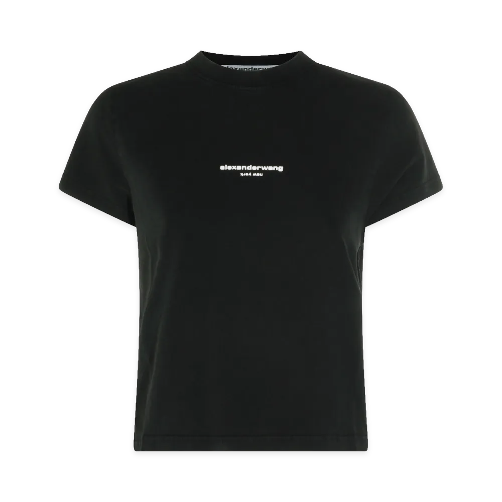 Alexander Wang Women's Logo Print Shrunken T-Shirts "Washed Black"