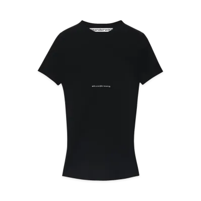 Alexander Wang Women's Jacquard Logo Short Sleeve Crewneck Top "Black"