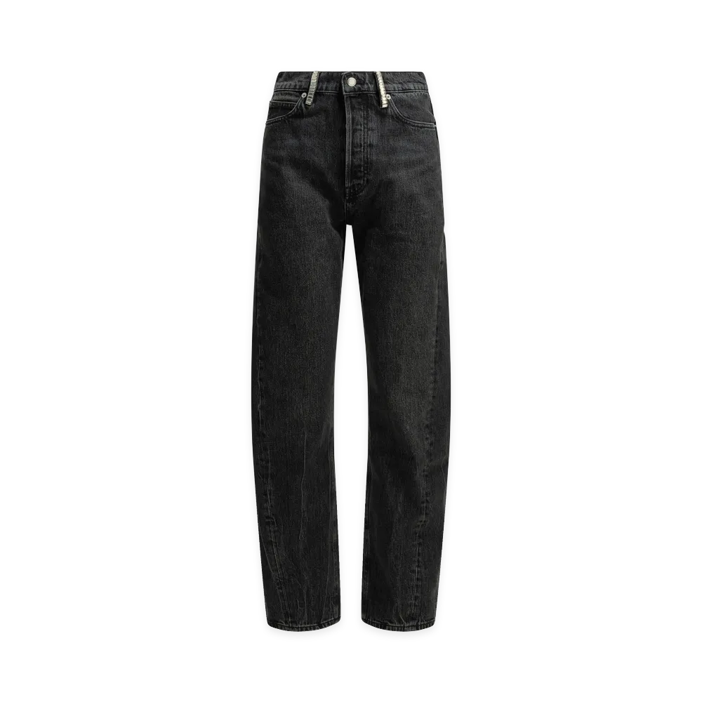 Alexander Wang Women's Float Mid-Rise Relaxed Crystal Hotfix Belt Loop Jeans "Grey Aged"