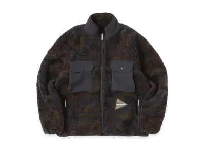 and wander Jacquard Boa Jacket "Khaki"