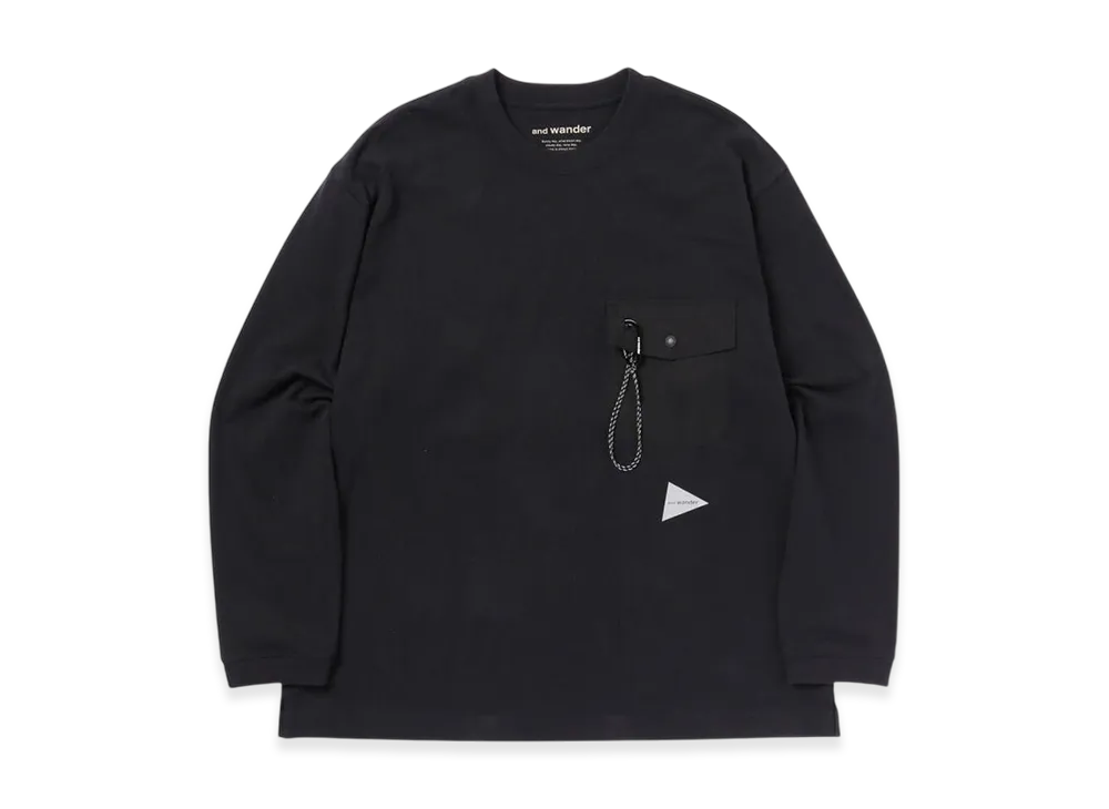 and wander Heavy Cotton Pocket LS T "Black"