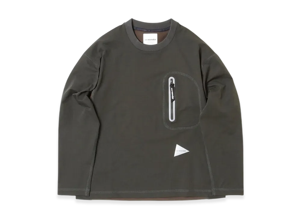 and wander Hybrid Warm Pocket LS T "Dark Green"