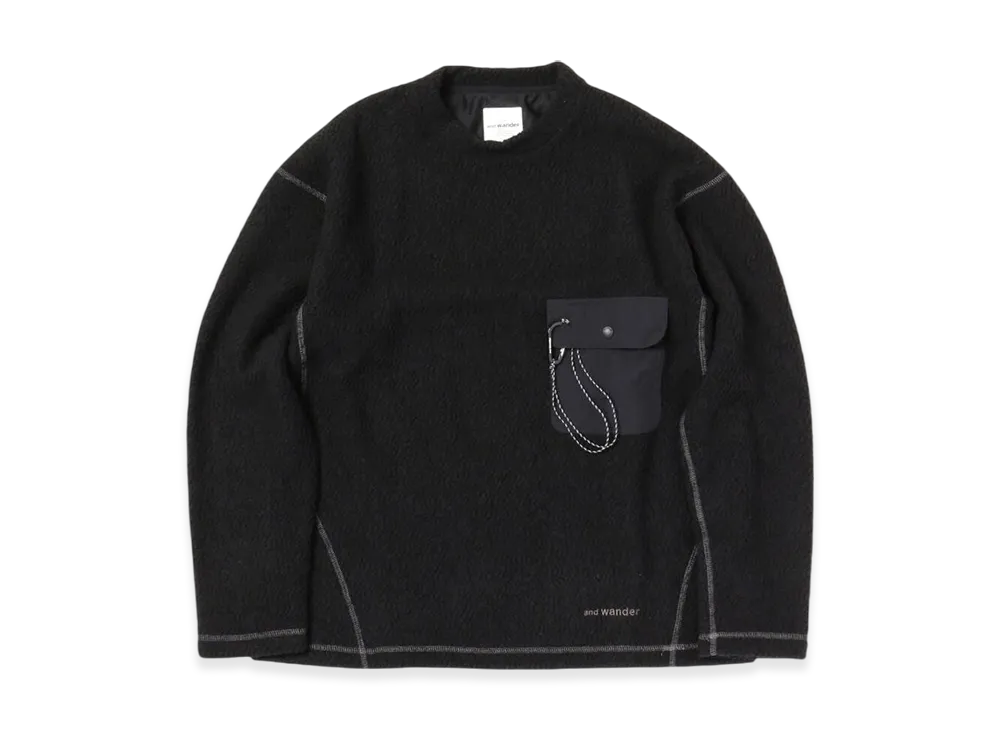 and wander Re Wool JQ Crew Neck "Black"
