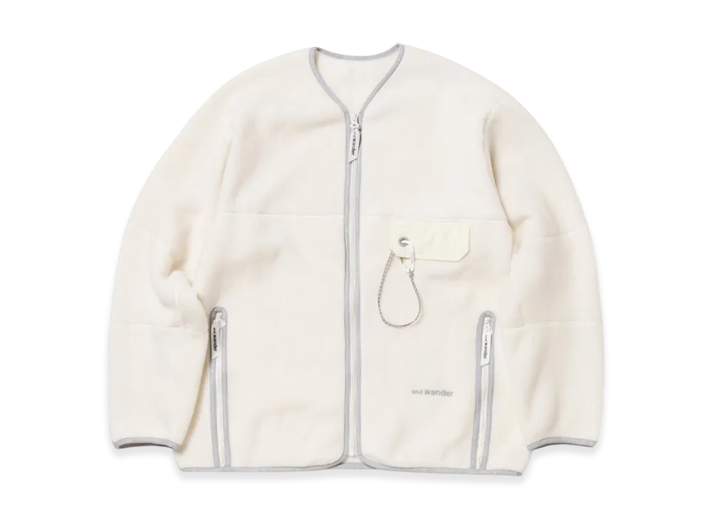 and wander Wool Fleece Cardigan "Off White"
