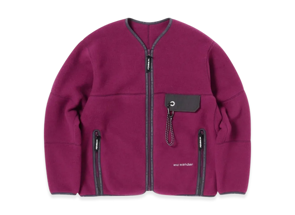 and wander Wool Fleece Cardigan "Purple"