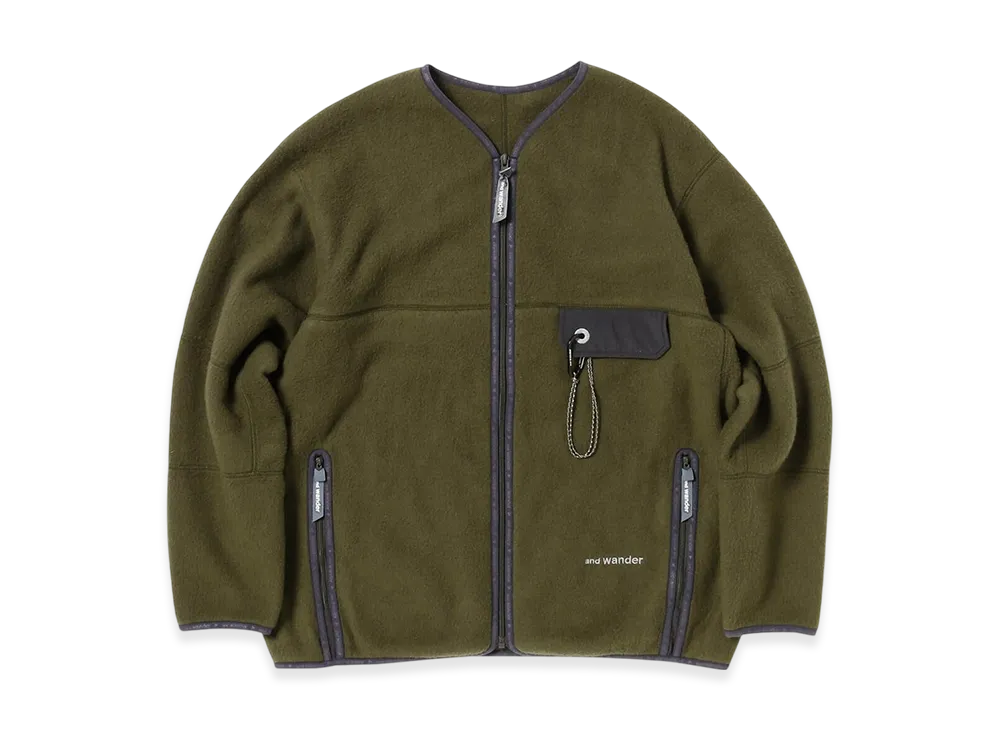 and wander Wool Fleece Cardigan "Khaki"