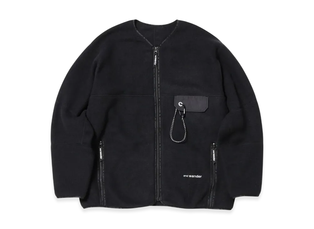 and wander Wool Fleece Cardigan "Black"