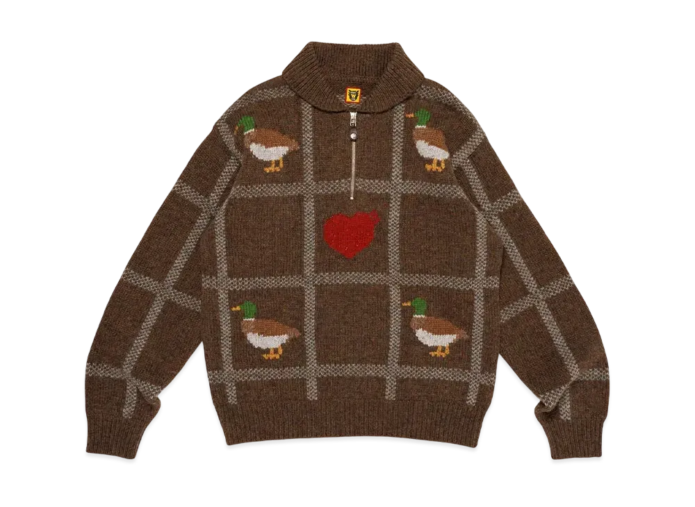 HUMAN MADE Animal Half-Zip Knit Sweater "Brown"