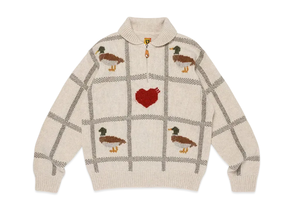 HUMAN MADE Animal Half-Zip Knit Sweater "White"