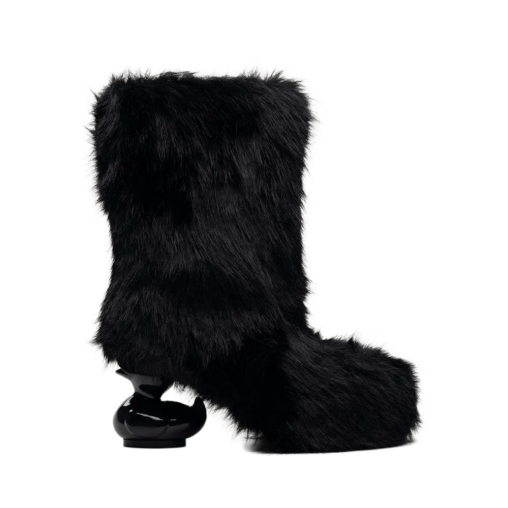 Maison MIHARA YASUHIRO Women's Duck Heel Fur Boots "Black"
