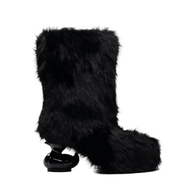 Maison MIHARA YASUHIRO Women's Duck Heel Fur Boots "Black"