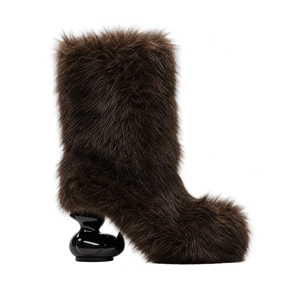 Maison MIHARA YASUHIRO Women's Duck Heel Fur Boots "Dark Brown"