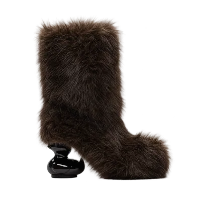 Maison MIHARA YASUHIRO Women's Duck Heel Fur Boots "Dark Brown"