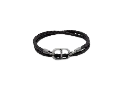 Dior CD Icon Braided Leather Double Bracelet Lambskin and Ruthenium-Finish Brass "Black"